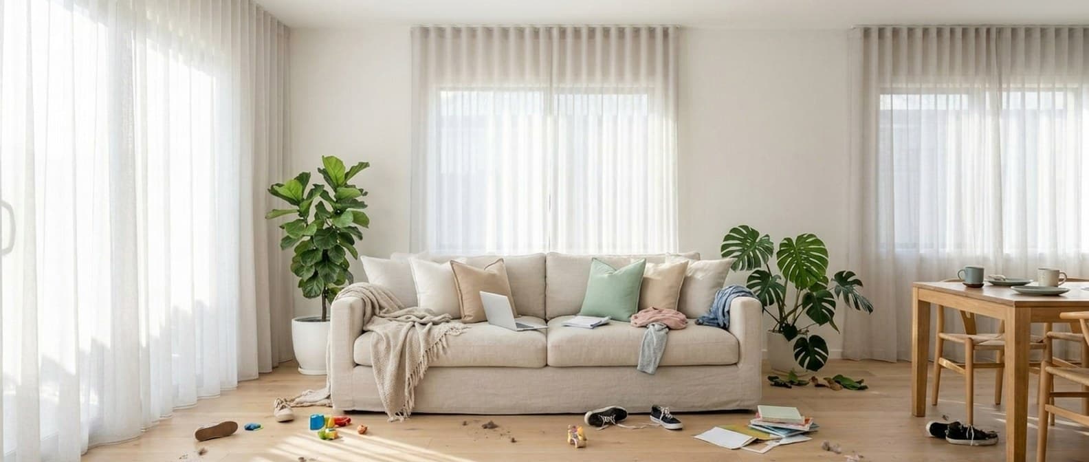A bright, freshly cleaned living room filled with natural light